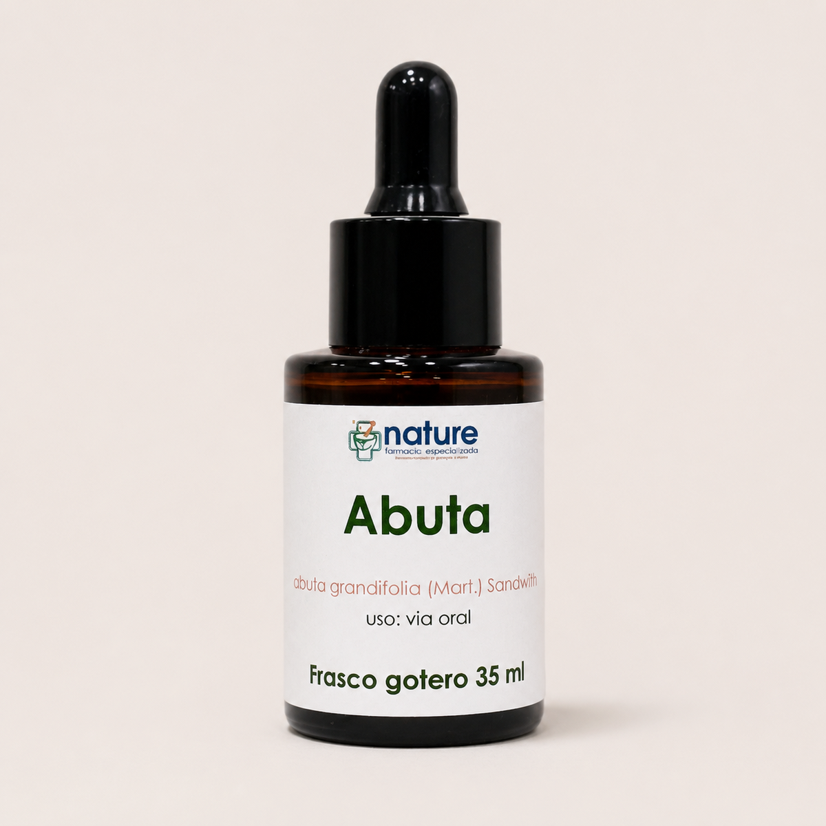 Abuta gotas — el envase sobre fondo claro