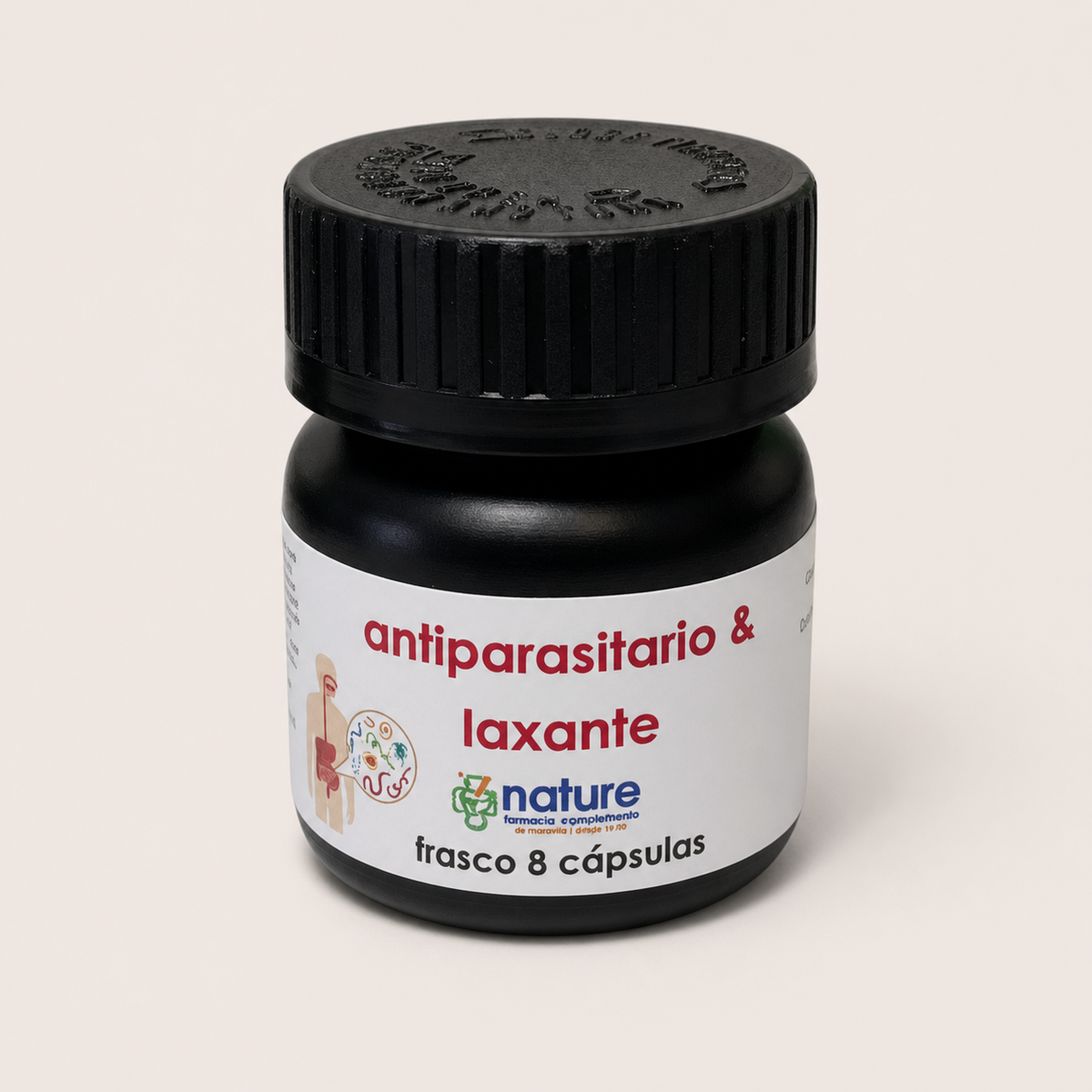 Antiparasitario/Laxante — el envase sobre fondo claro