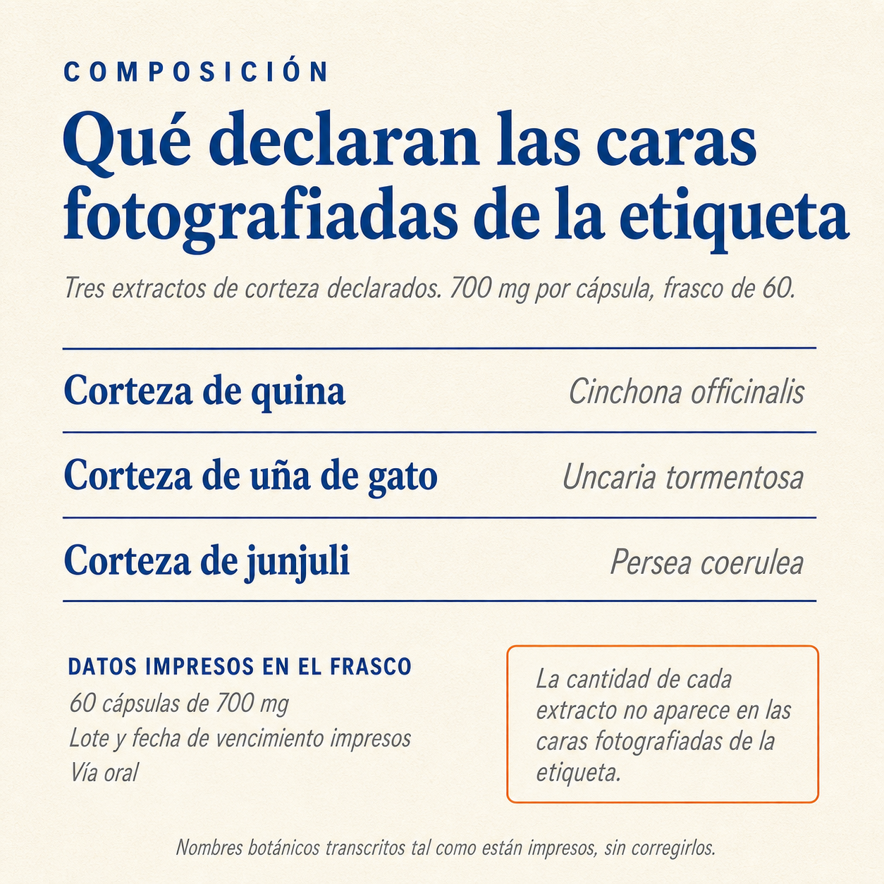 Artri Reuma Plus — composición declarada: extractos de corteza, 700 mg por cápsula