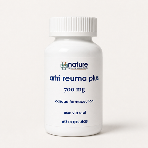 Artri Reuma Plus — frasco de 60 cápsulas, sobre fondo blanco