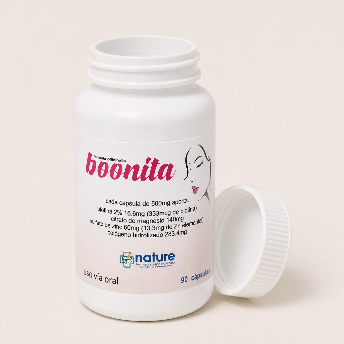 Boonita — el envase abierto, con la tapa al costado