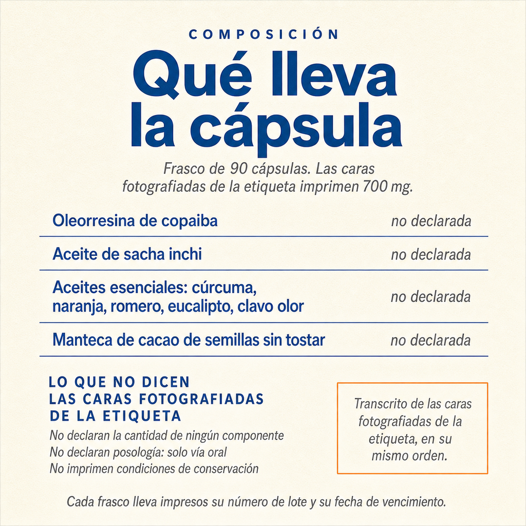 Cariofilem 700 mg — composición según las caras fotografiadas de la etiqueta