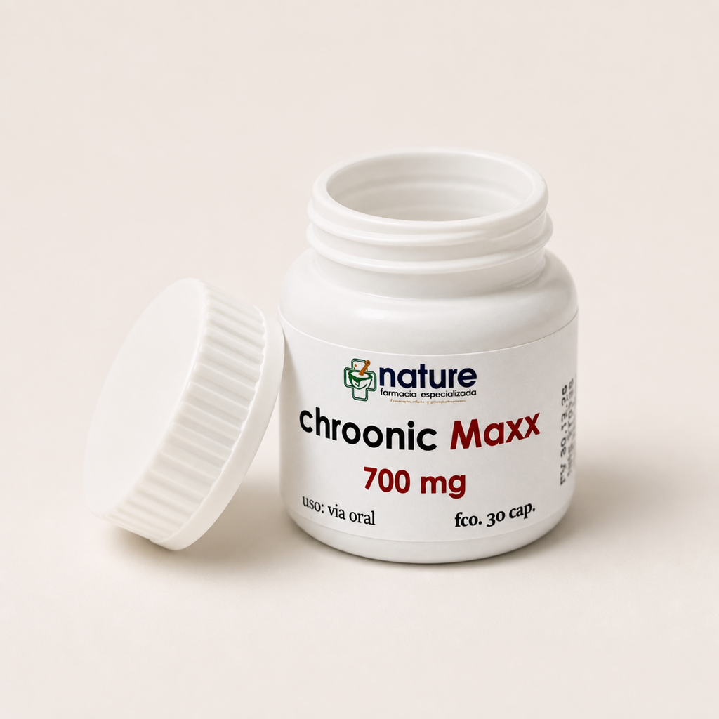 Chroonic Maxx — el envase abierto, con la tapa al costado
