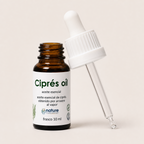 Ciprés Oil – Aceite esencial de ciprés — el envase abierto, con el gotero apoyado