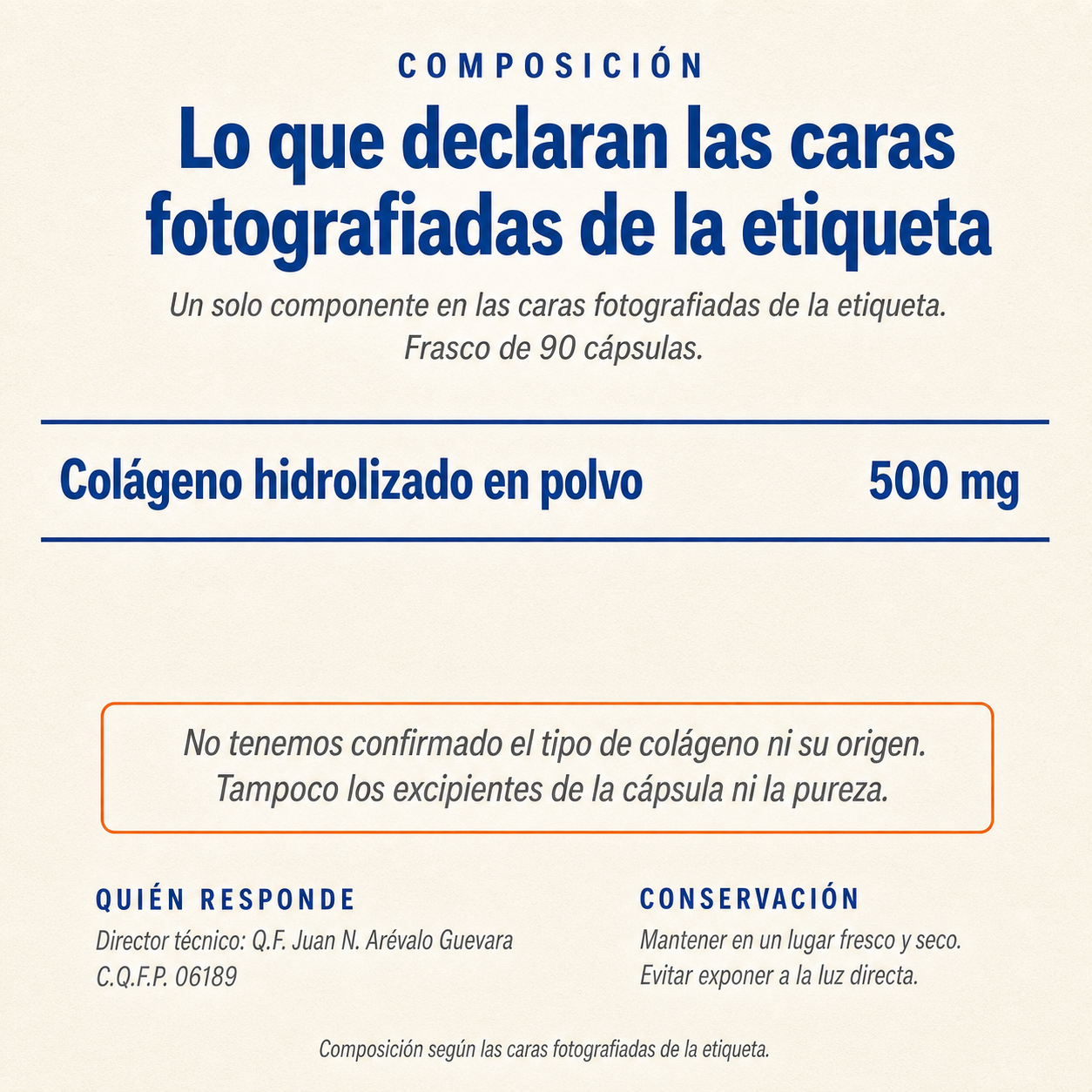 Collagem — composición: un solo componente en las caras fotografiadas de la etiqueta, 500 mg
