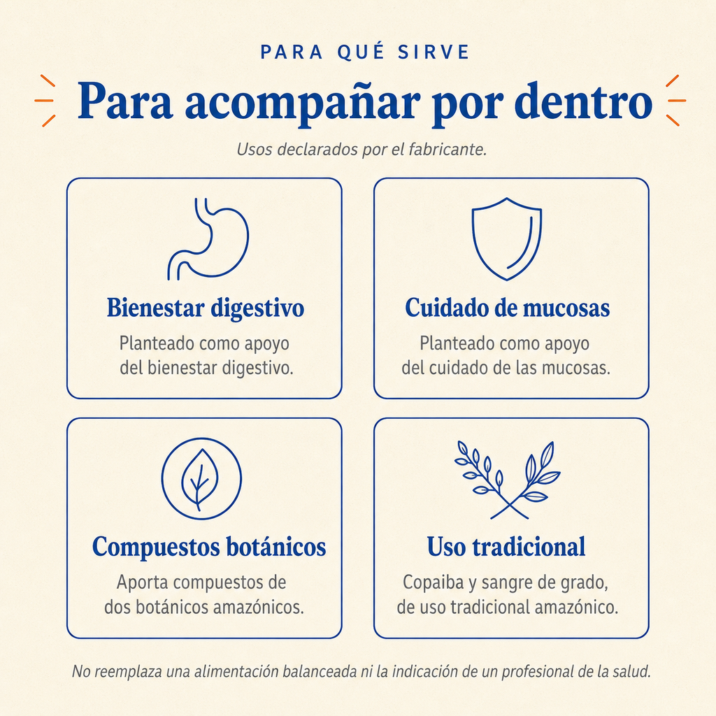 Copaiba + Sangre de Grado — usos declarados por el fabricante