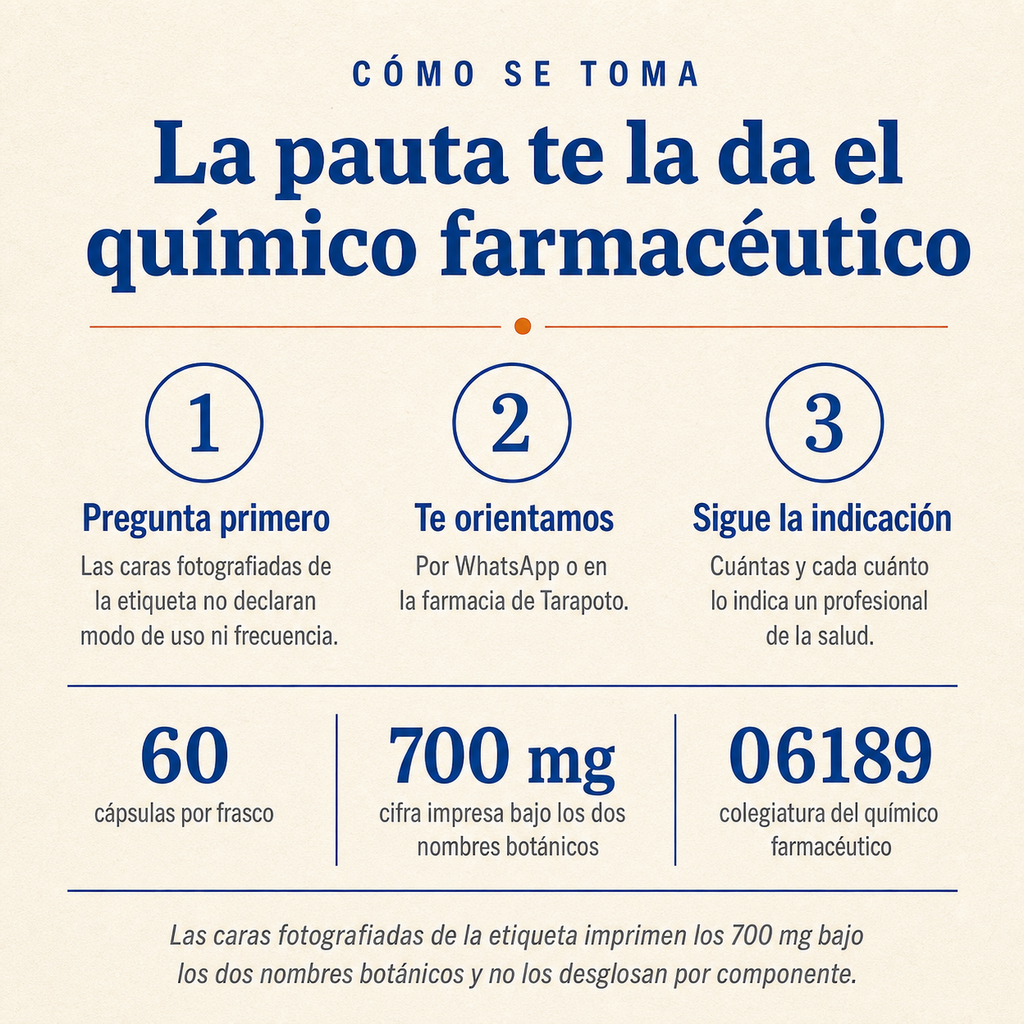 Copaiba + Sangre de Grado — cómo se toma: la pauta la indica el químico farmacéutico