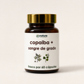 Copaiba + Sangre de Grado — frasco de vidrio ámbar por 60 cápsulas, sobre fondo blanco