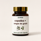 Copaiba + Sangre de Grado — frasco de vidrio ámbar por 60 cápsulas, sobre fondo blanco