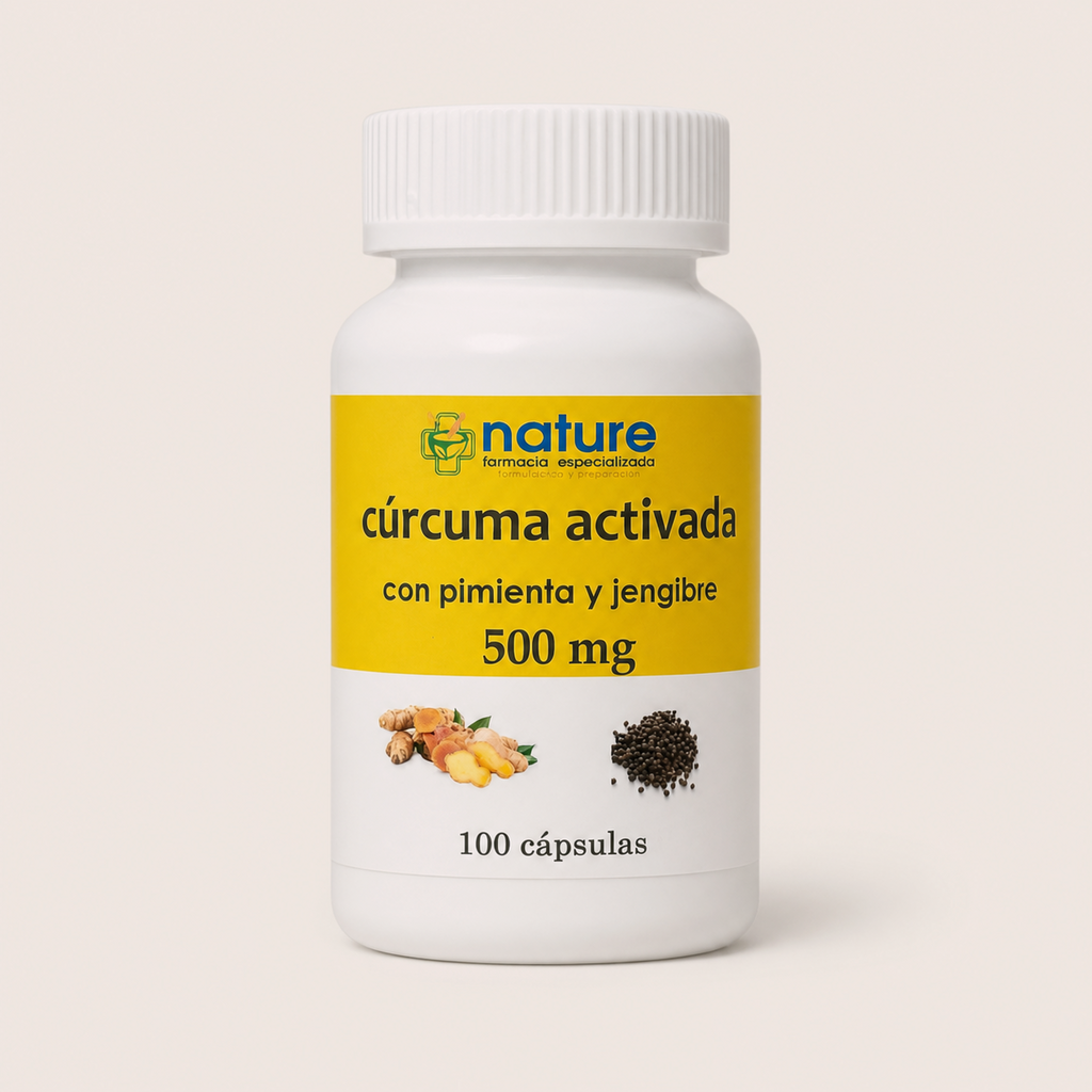 Cúrcuma activada 500 mg — el envase sobre fondo claro