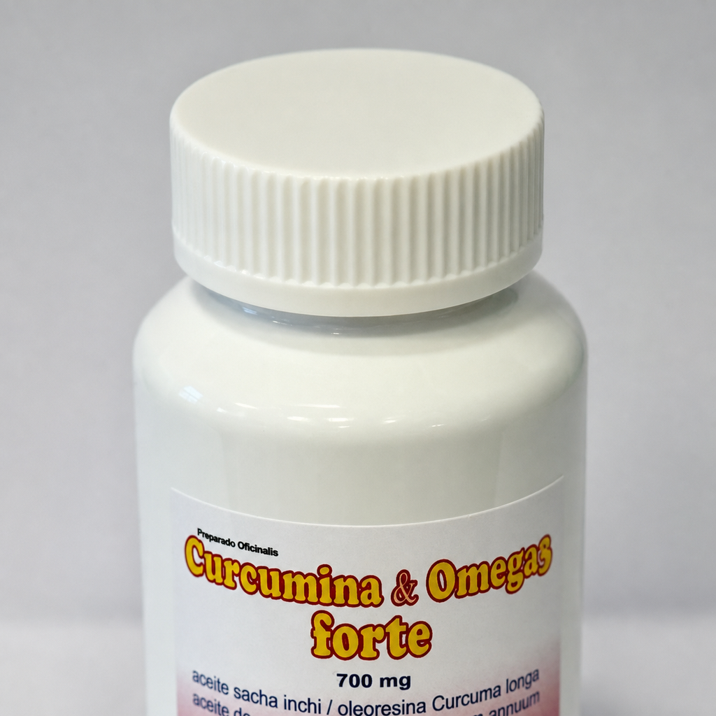 Curcumina & Omega3 forte — detalle de la tapa a rosca del frasco