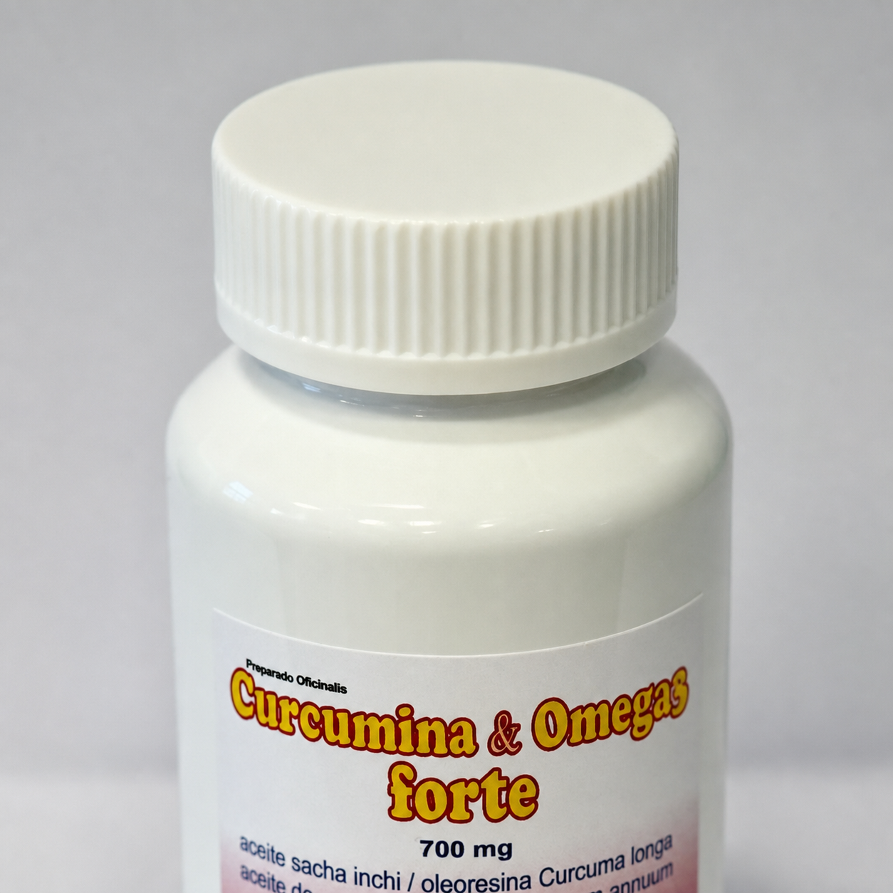 Curcumina & Omega3 forte — detalle de la tapa a rosca del frasco