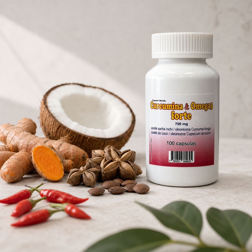Sacha inchi, cúrcuma, coco y ají, los insumos de Curcumina & Omega3 forte