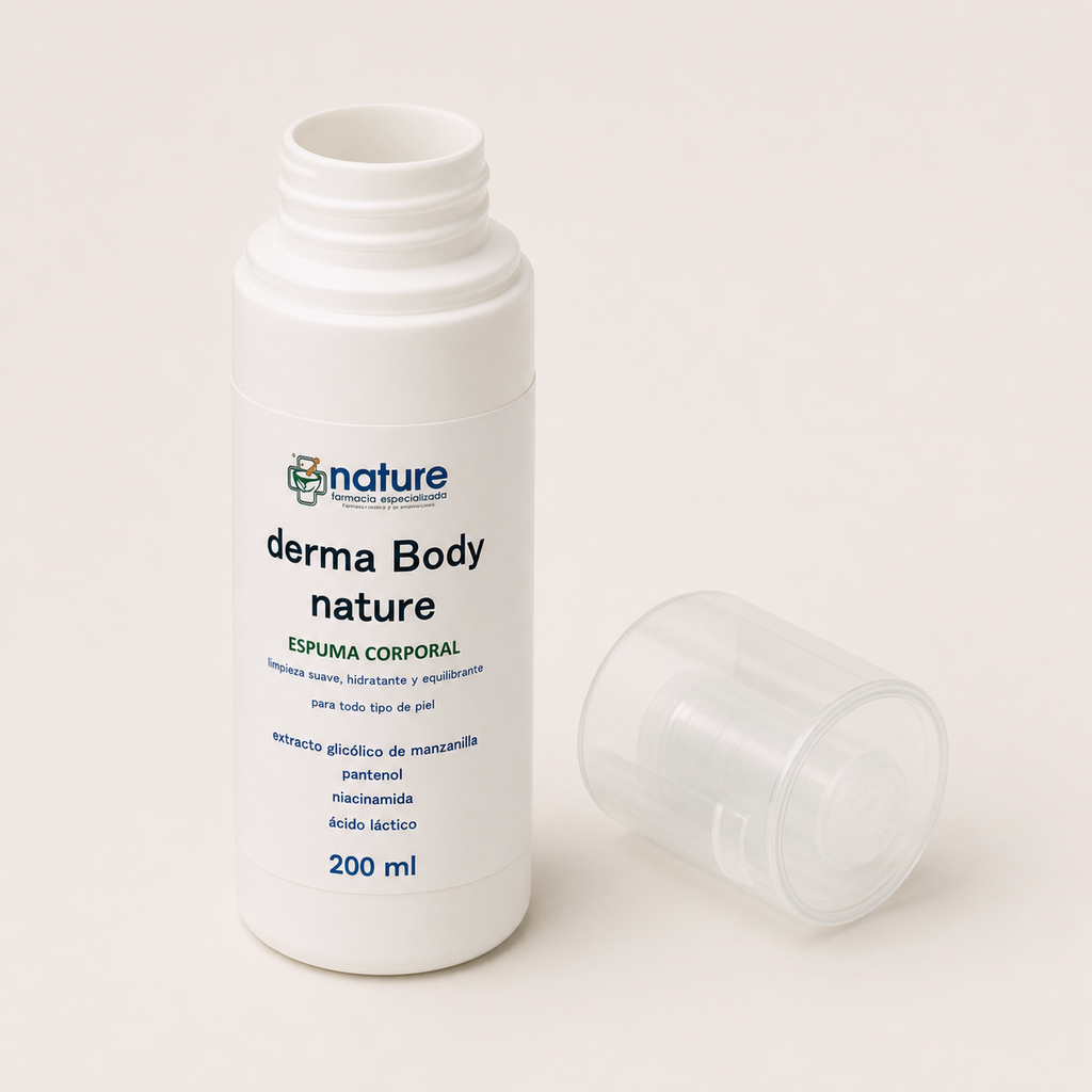 Derma Body Nature — el envase abierto, con la tapa al costado