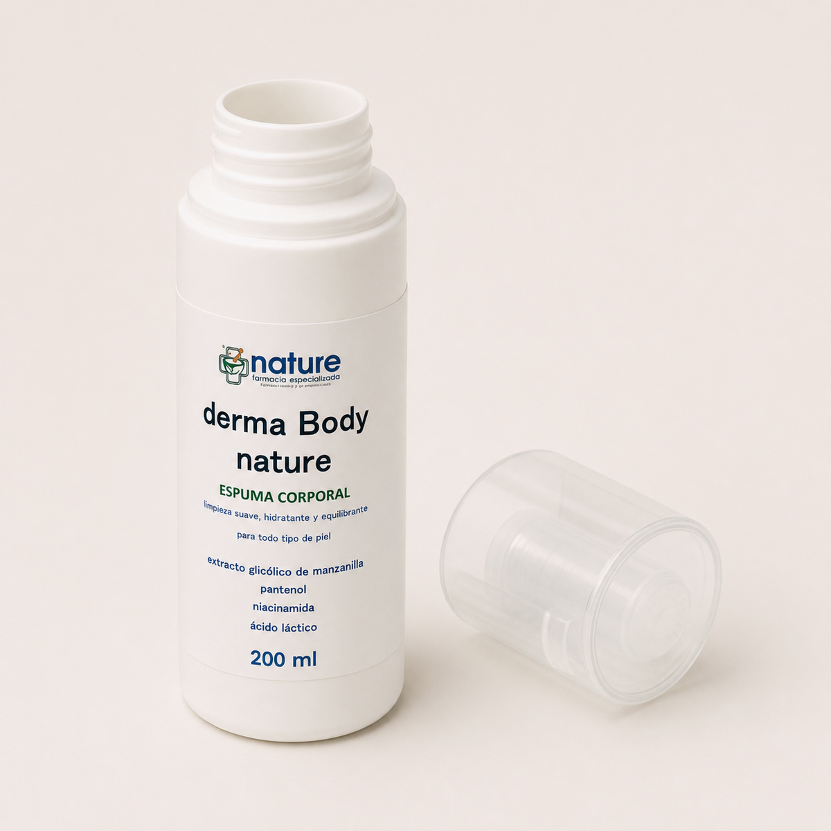 Derma Body Nature — el envase abierto, con la tapa al costado