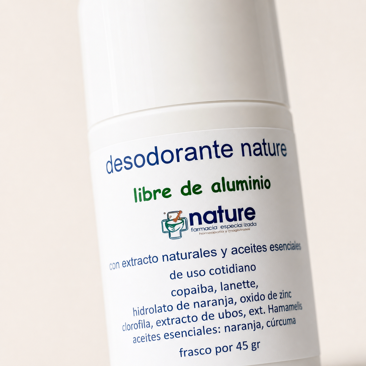 Desodorante Nature – Roll-on — detalle de la etiqueta