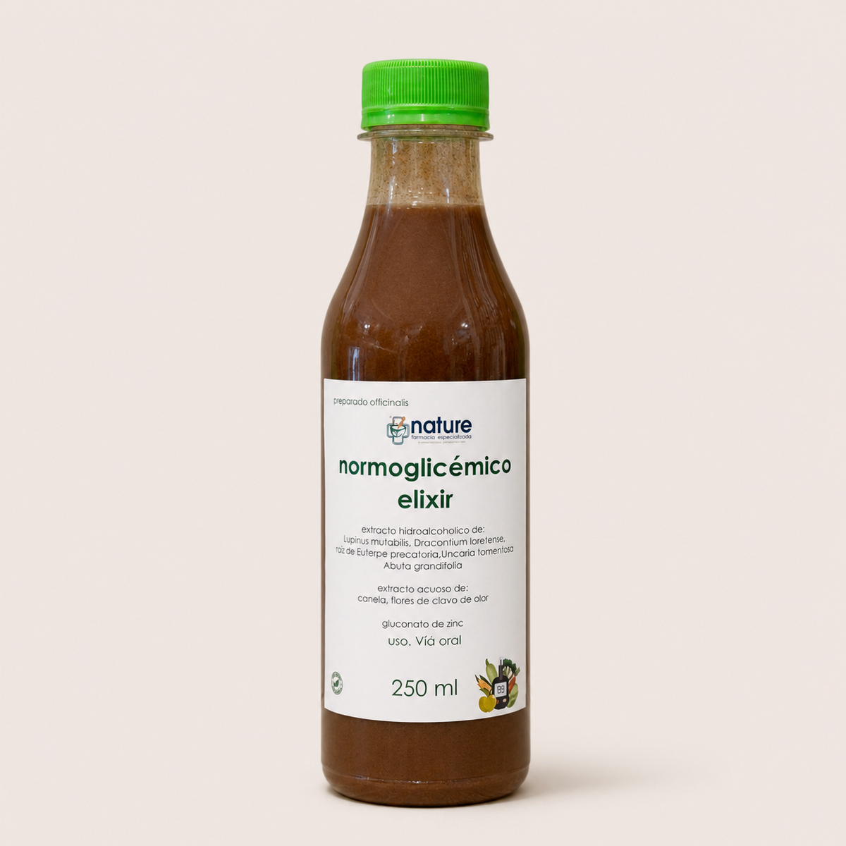 Elixir Normoglicémico — el envase sobre fondo claro