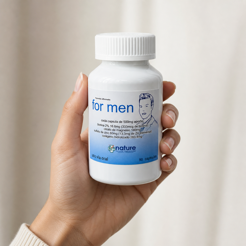 For men — el envase sostenido en una mano, para ver su tamaño real