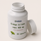 Ginkgo Biloba Caps — el envase abierto, con la tapa al costado