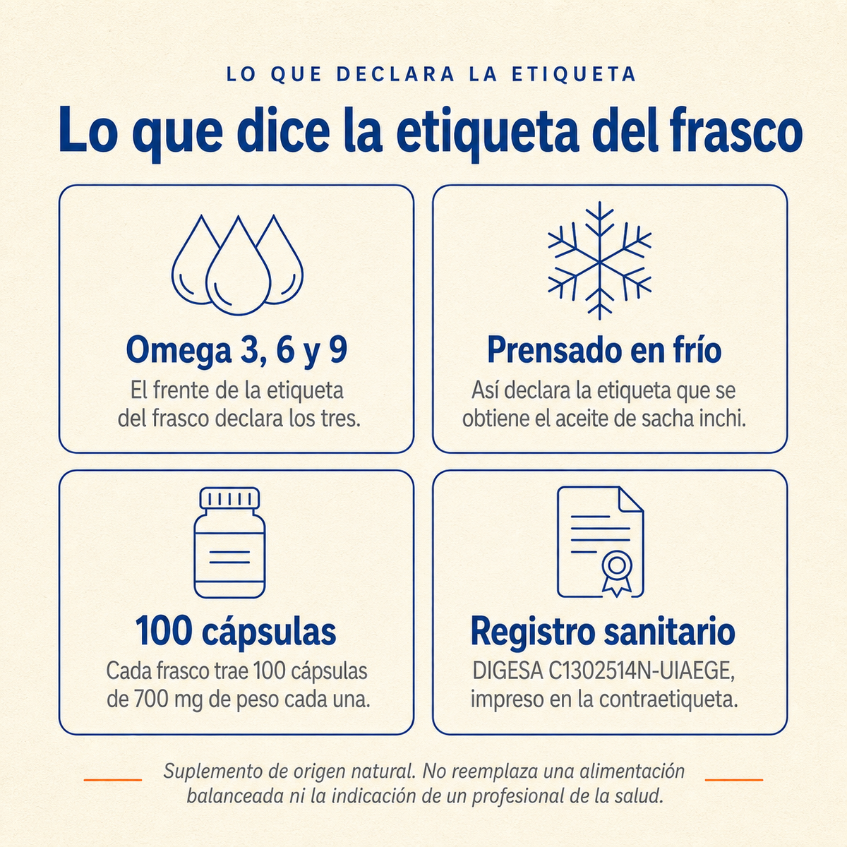 Inchi Cap's — lo que declara la etiqueta