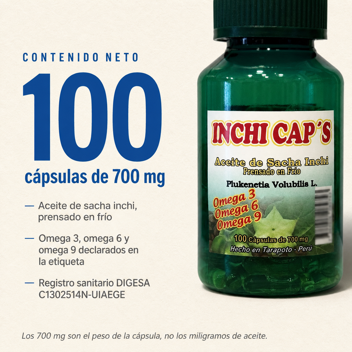 Inchi Cap's — 100 cápsulas de 700 mg por frasco