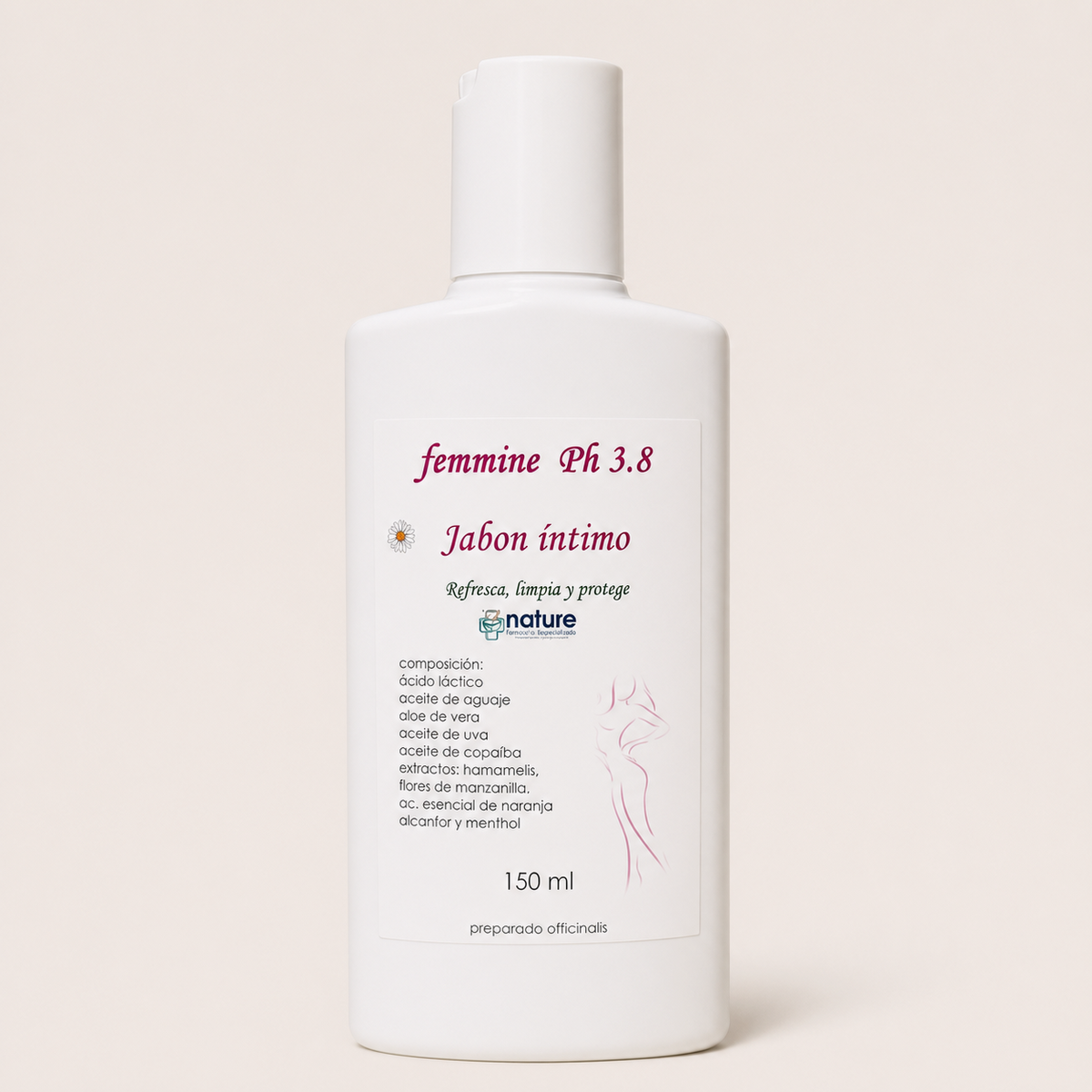 Jabón Íntimo Femmine pH 3.5 — el envase sobre fondo claro