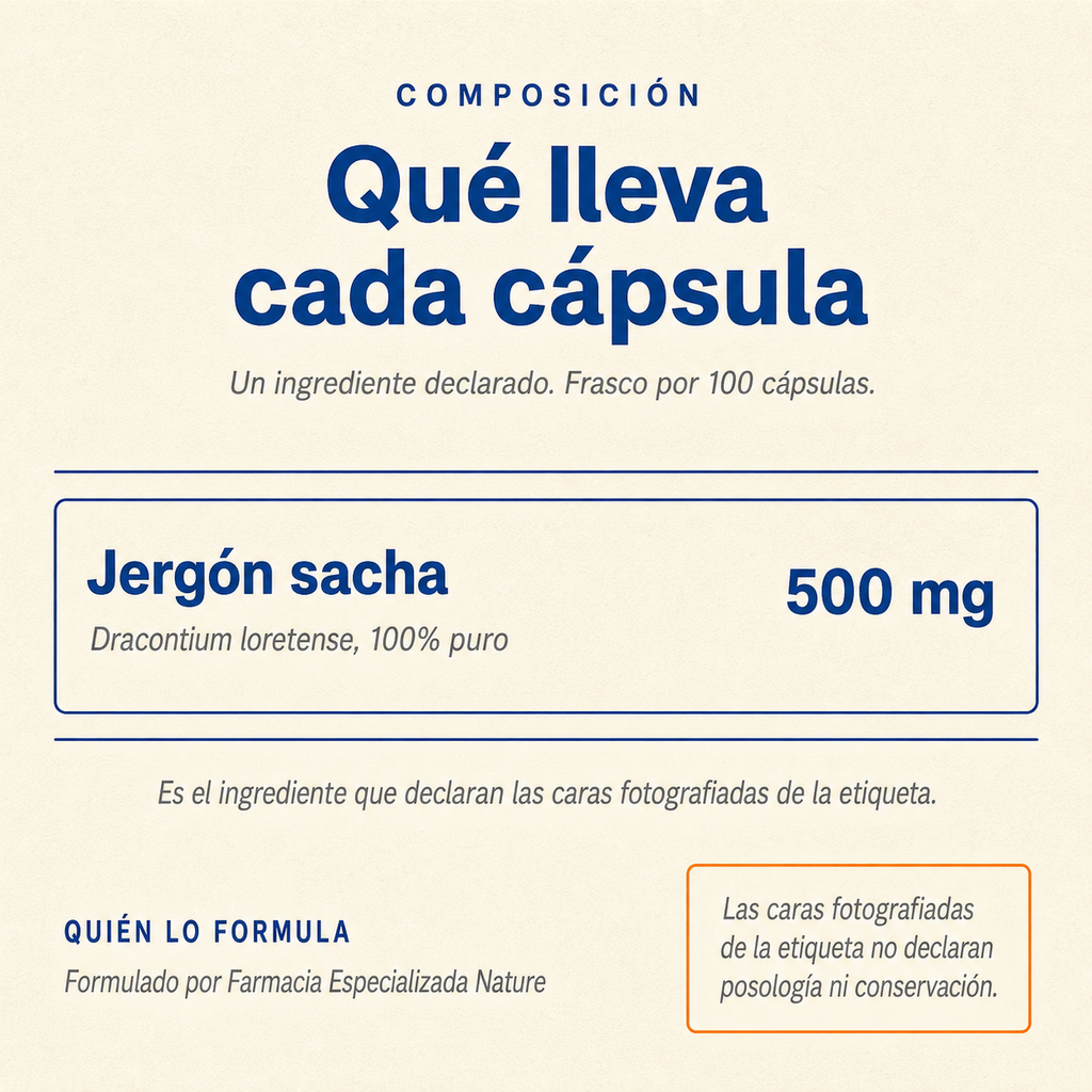 Jergón sacha 500 mg — composición: un ingrediente declarado, 500 mg por cápsula
