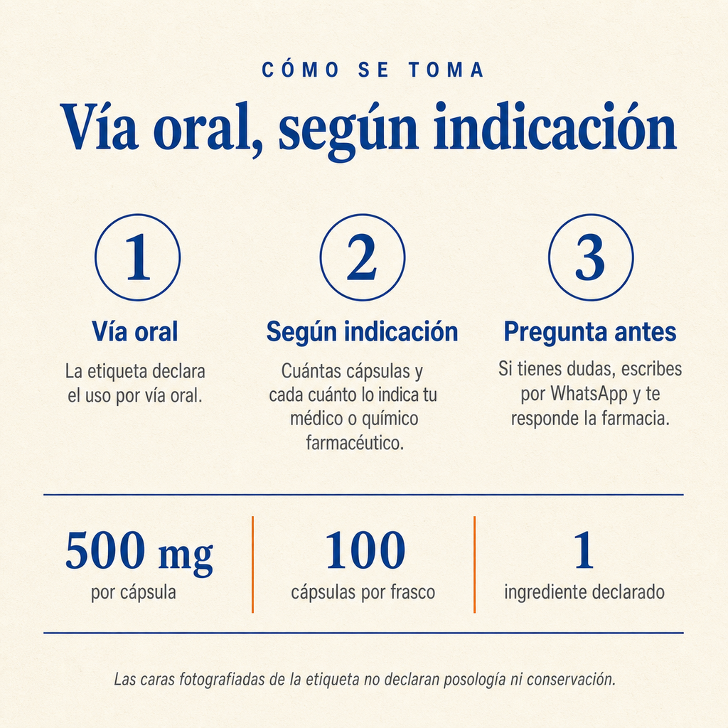 Jergón sacha 500 mg — cómo se toma: vía oral, según indicación