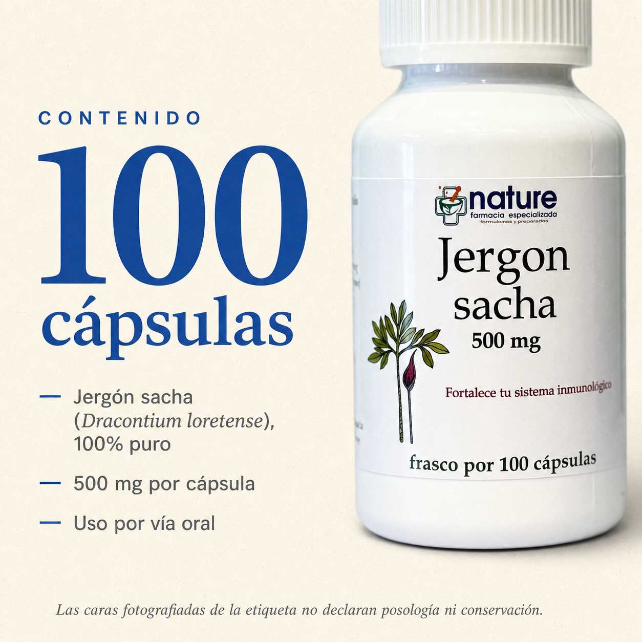 Jergón sacha 500 mg — 100 cápsulas por frasco