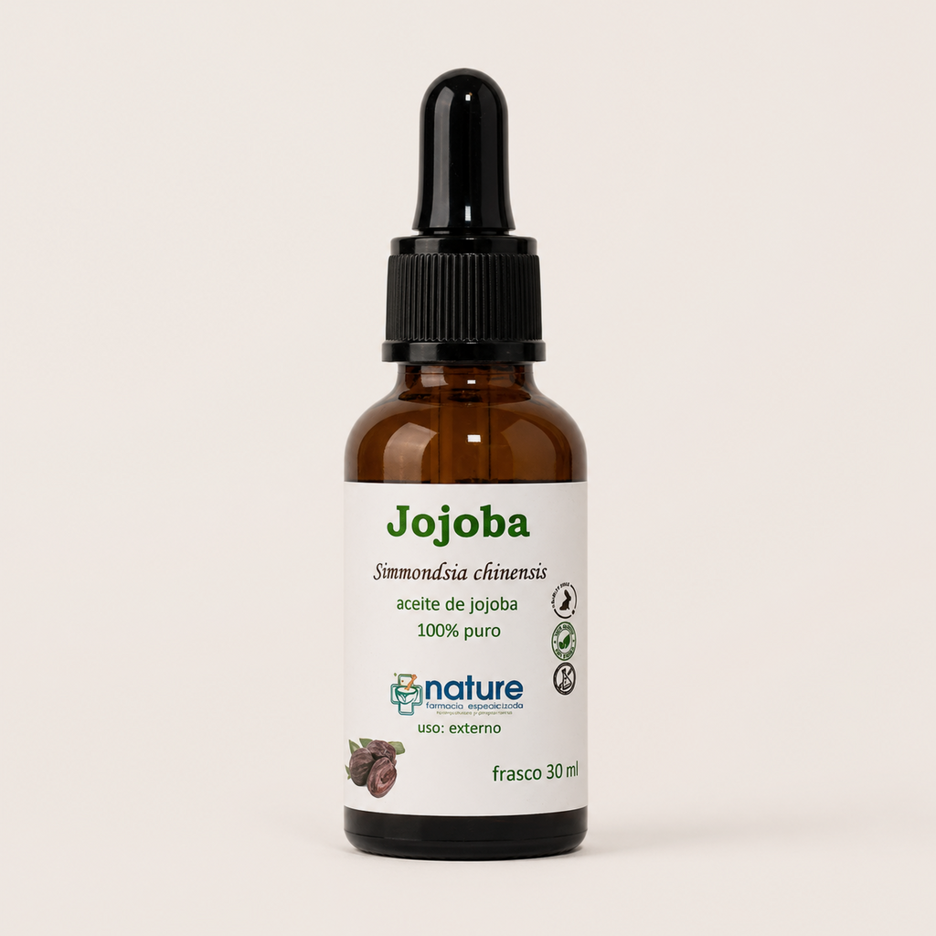 Jojoba – Simmondsia chinensis — el envase sobre fondo claro