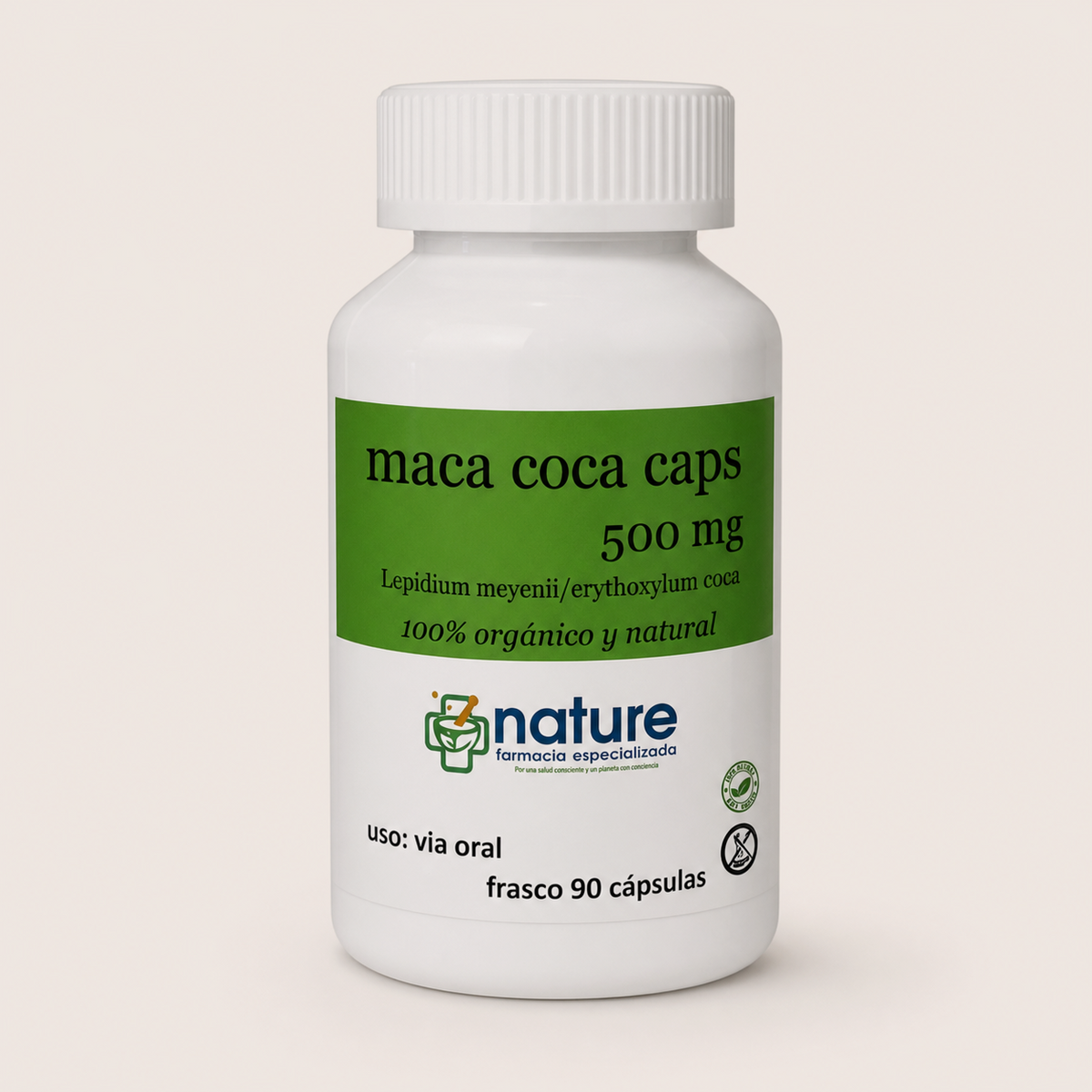 Maca Coca Caps — el envase sobre fondo claro