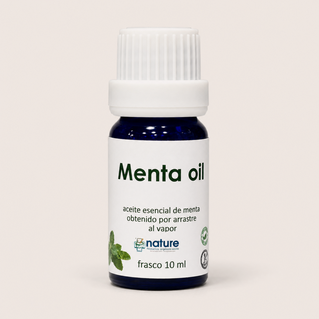 Menta Oil – Aceite esencial de menta — el envase sobre fondo claro