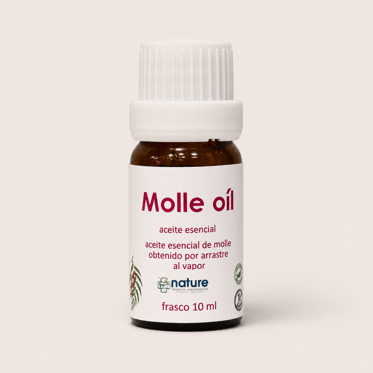 Molle Oil – Aceite esencial de Schinus molle — el envase sobre fondo claro