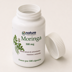 Moringa Caps — el envase abierto, con la tapa al costado