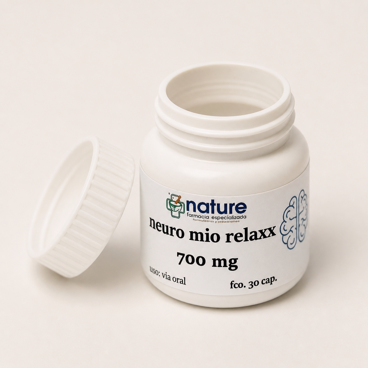 Neuro Mio Relaxx — el envase abierto, con la tapa al costado