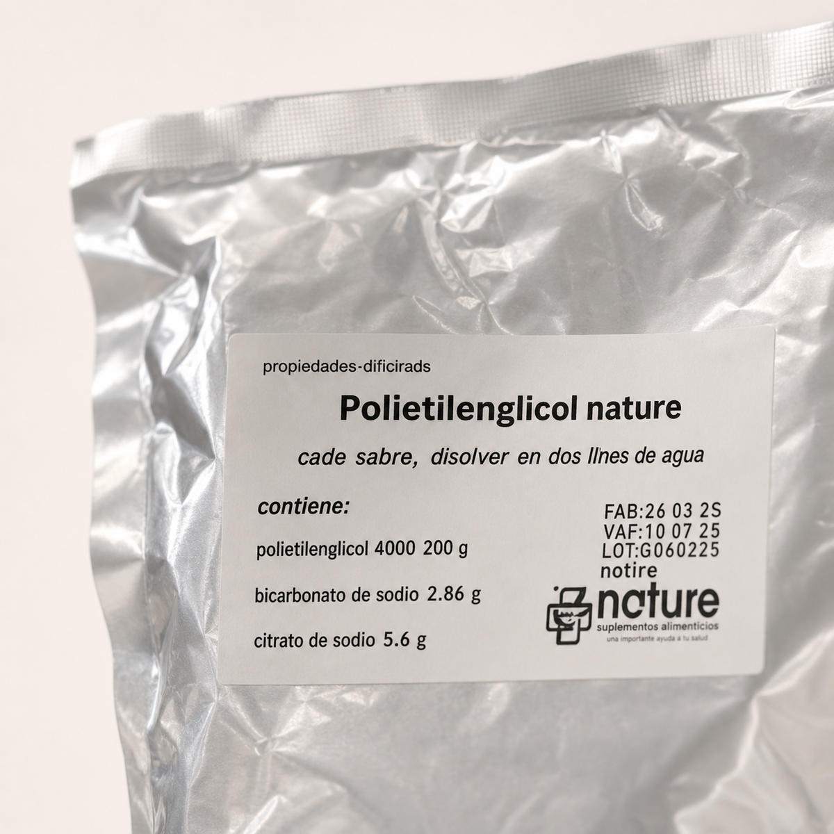 Polietilenglicol Nature — detalle de la etiqueta
