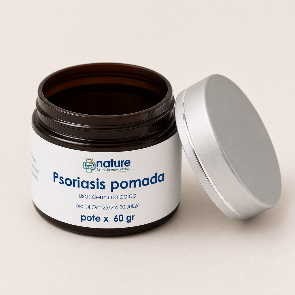 Psoriasis pomada — el envase abierto, con la tapa al costado