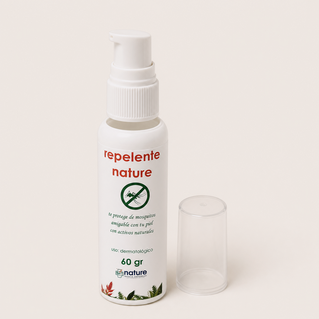 Repelente Nature — el envase abierto, con la tapa al costado