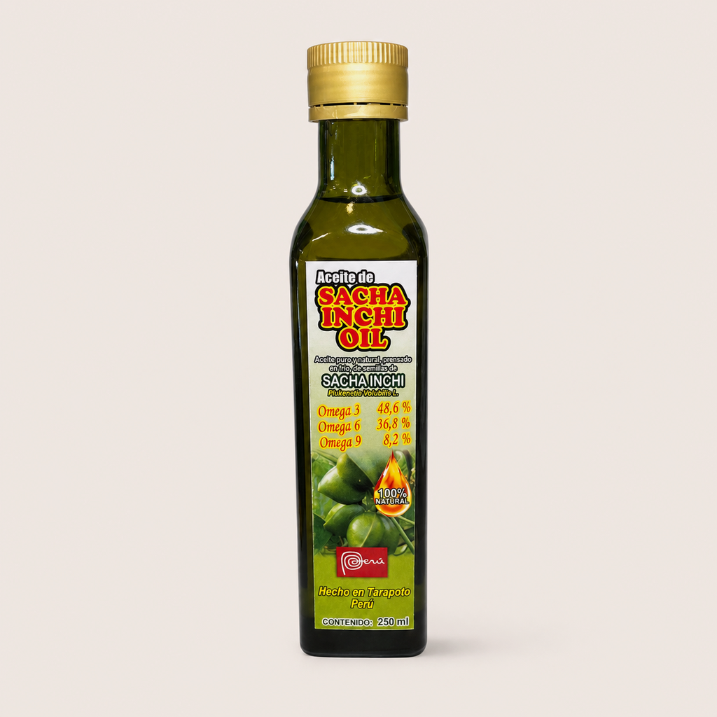 Sacha Inchi Oil (250 ml) — el envase sobre fondo claro