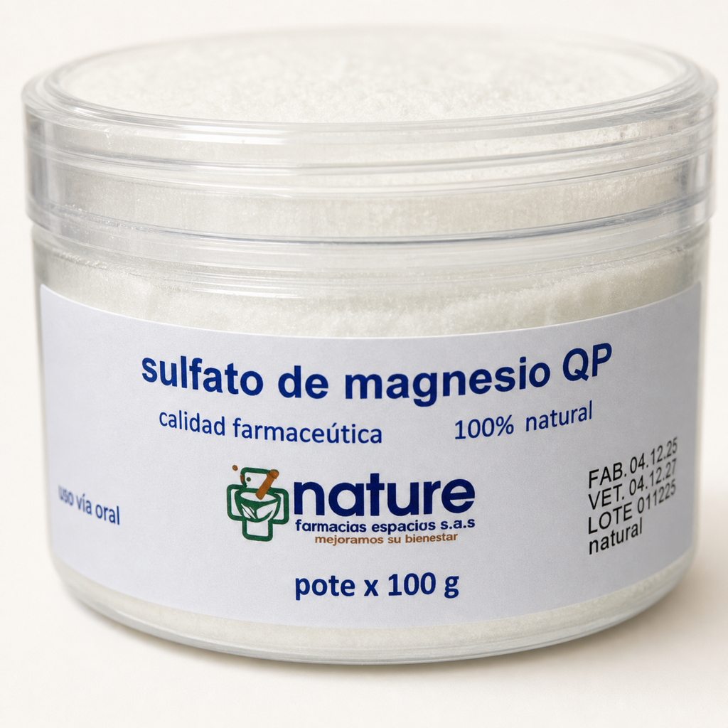 Sulfato de magnesio QP 100 g — detalle de la etiqueta