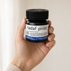 Tadaf Prost — el envase sostenido en una mano, para ver su tamaño real
