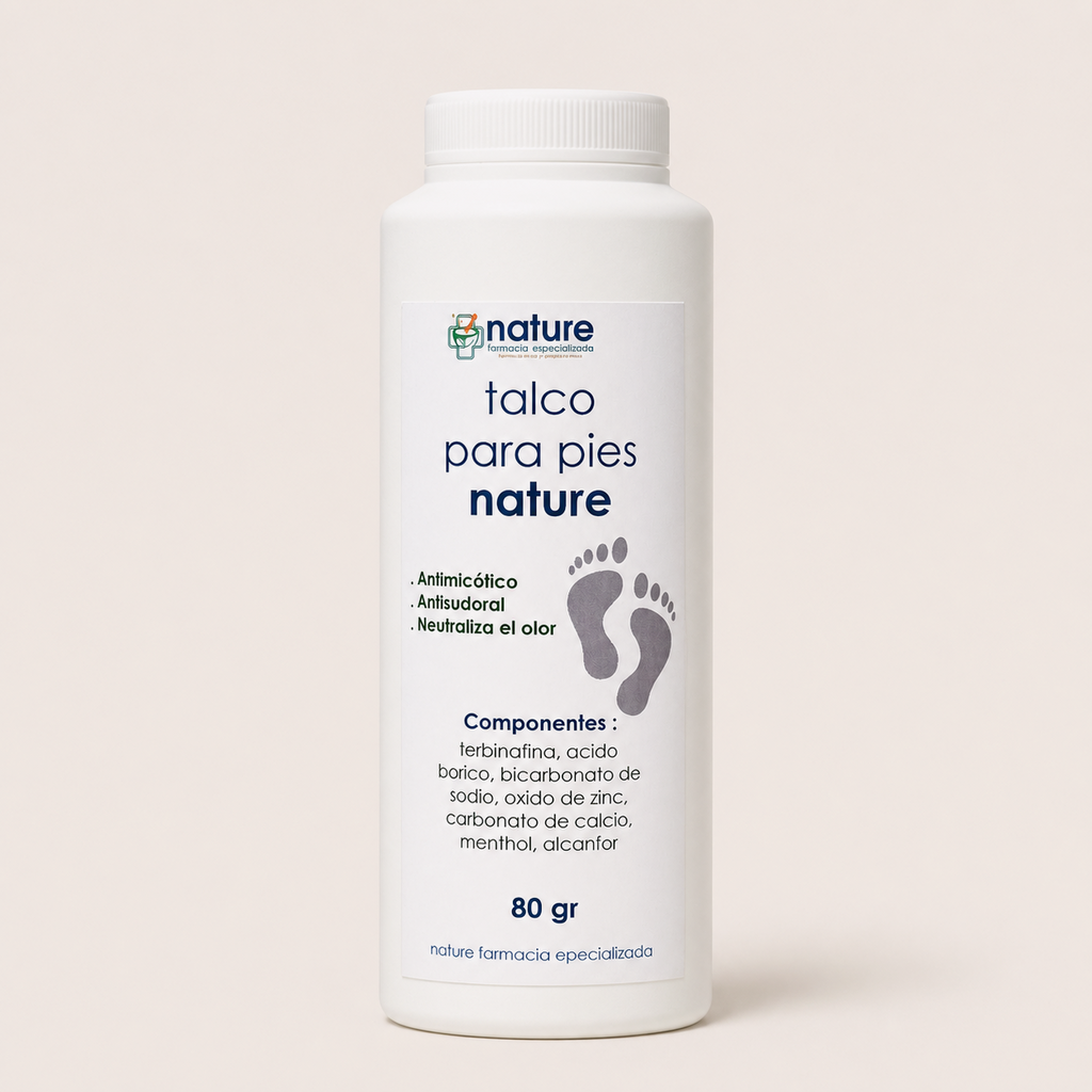 Talco para Pies Naturi – Antimicótico y Antitranspirante — el envase sobre fondo claro