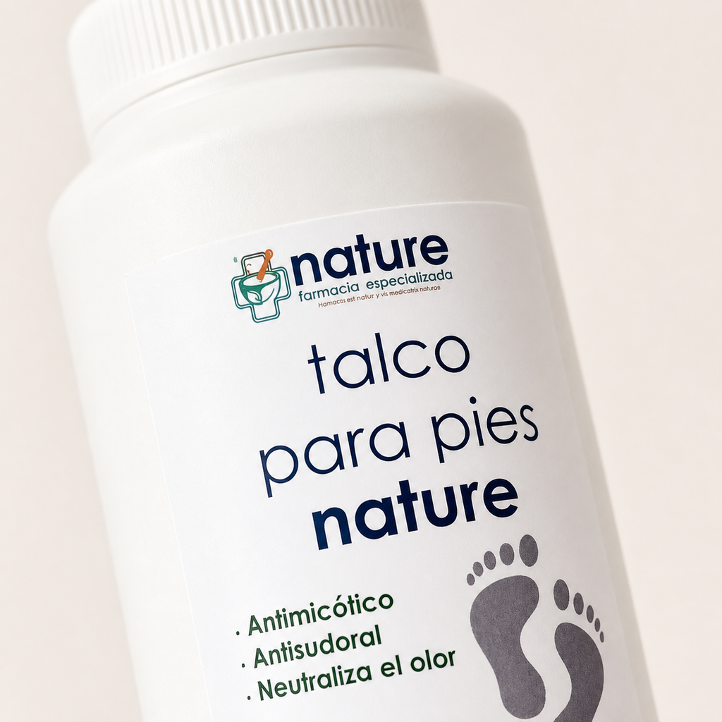 Talco para Pies Naturi – Antimicótico y Antitranspirante — detalle de la etiqueta