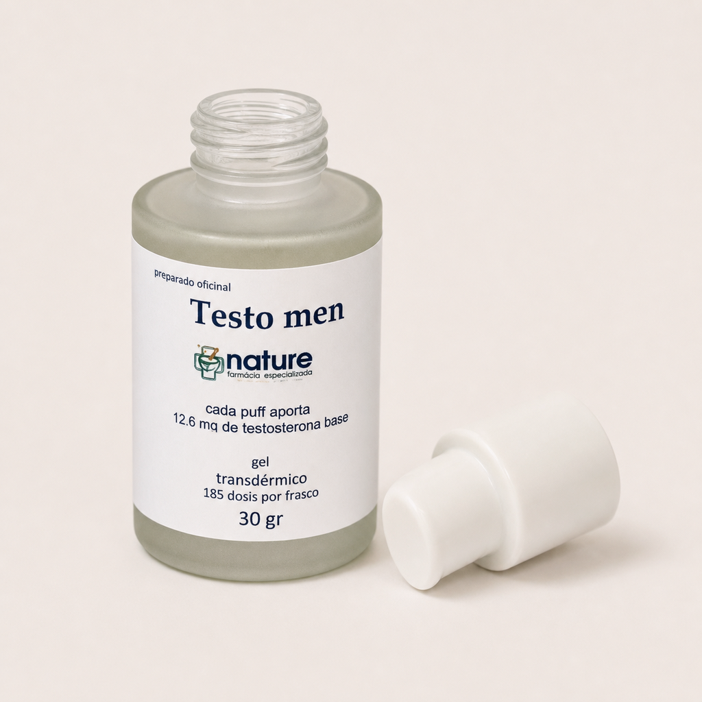 Testo Men — el envase abierto, con la tapa al costado