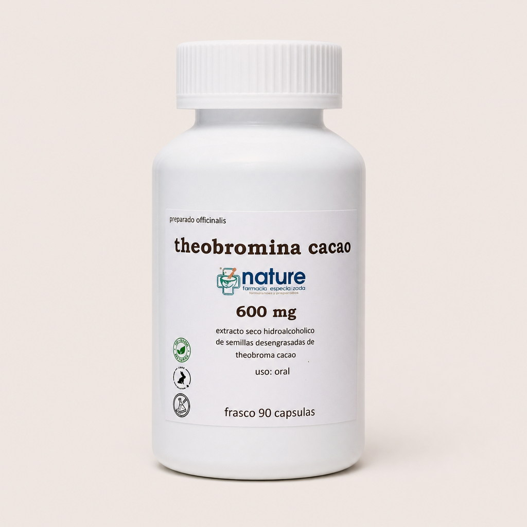 Theobromina cacao 600 mg — el envase sobre fondo claro