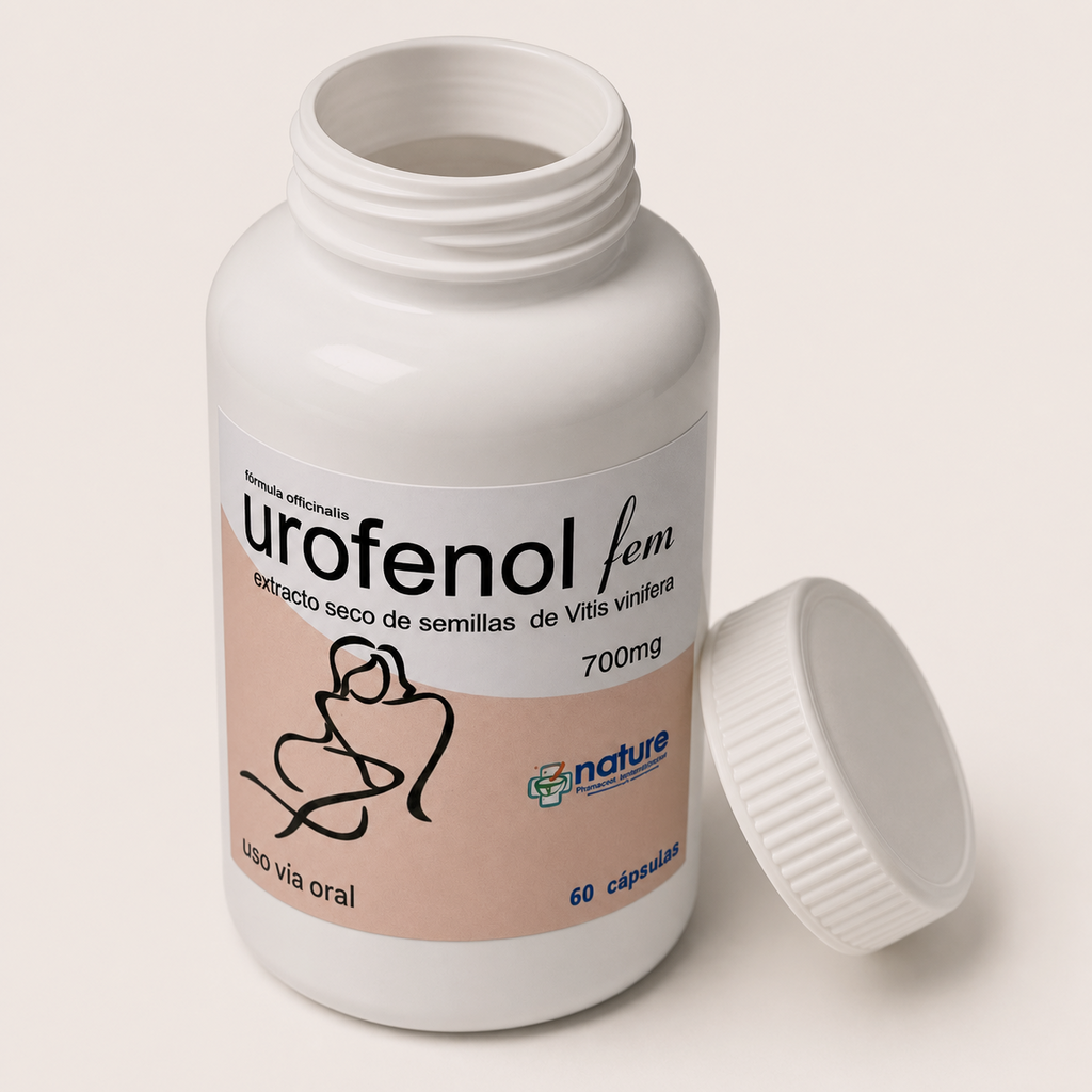 Urofenol Fem — el envase abierto, con la tapa al costado